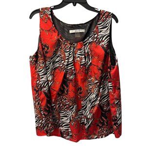 Peter Nygard Women’s Red & Black Zebra Paisley Print Sleeveless Blouse Size 16 P